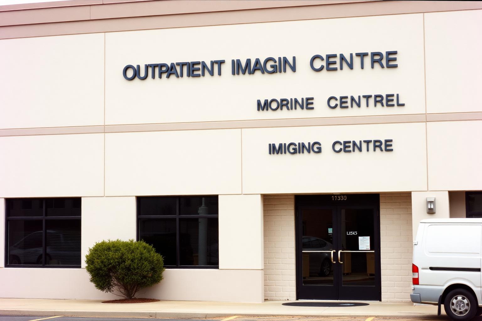 Imaging centre entrance with a transport van waiting nearby